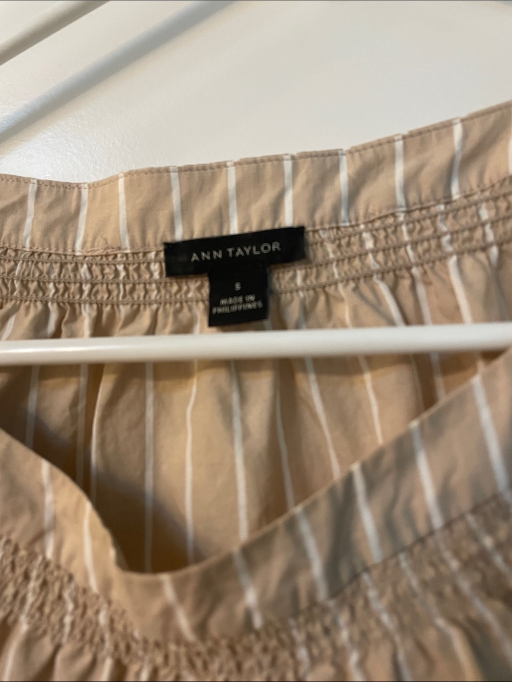 Ann Taylor Beige and White Striped Off-Shoulder Top - Picture 2 of 3